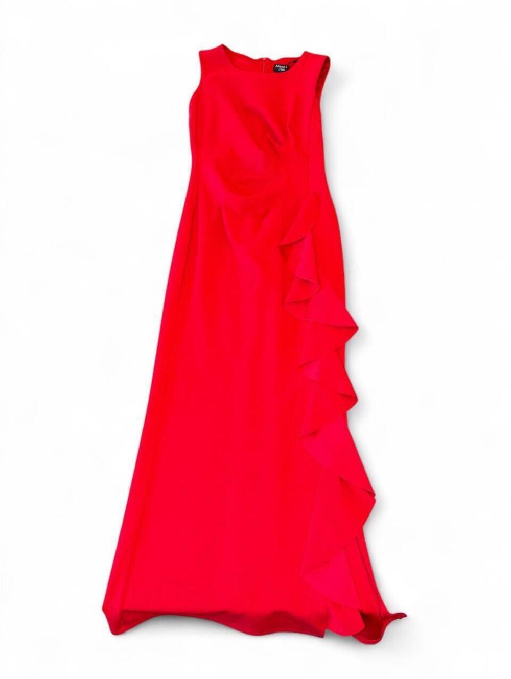 Alexa B Nites Red Sleeveless Cascading Ruffle Formal Gown Maxi Dress